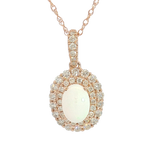 Vibrant Colored Stone Necklaces 14K Rosé Gold 0.50 Carats Opal & 0.39 Carats Diamond Double Halo Necklace - 18 Inch