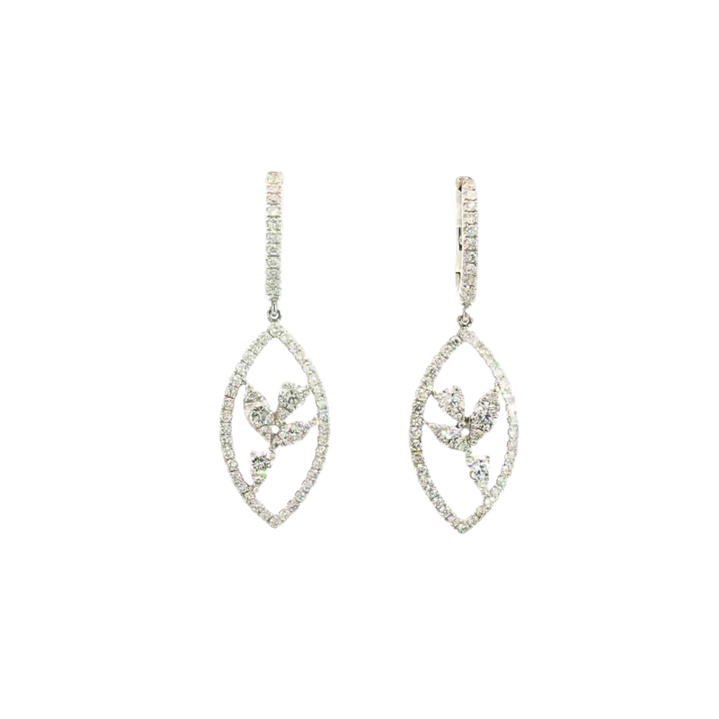 Classic & Contemporary 18K White Gold 0.89 Carats Diamond Dangle Earrings