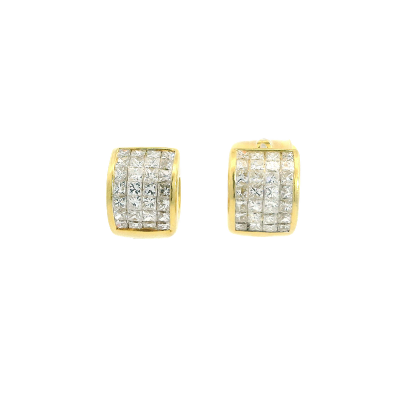 Classic & Contemporary 18K Yellow Gold 2.65 Carats Princess Cut Diamond 12x10mm Huggie Earrings