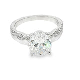 Elegant Diamond Mountings 14K White Gold Oval Cut Cubic Zirconium & 0.24 Carats Diamond Engagement Ring