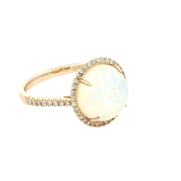 Bold & Elegant 14K Yellow Gold 2.05 Carats Opal & 0.24 Carats Diamond Halo Ring