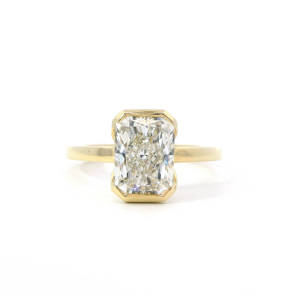 14K Gold Yellow Solitaire Half Bezel Radiant Lab Grown Diamond Engagement Ring - Lab-Grown 3.06 CT Diamond