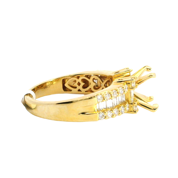 Elegant Diamond Mountings 18K Gold Yellow Round 2.0 Carats Setting -  0.77 Carats Baguette & Round Diamonds