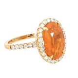 Elegant & Trendy 18K Yellow Gold 3.78 Carats Orange Fire Opal & 0.69 Carats Diamond Halo Ring