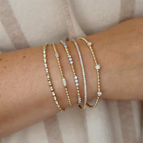 Sophisticated & Timeless Diamond Bracelets 14K Gold Yellow & Titanium 0.50 Carats Flexible Bangle Bracelet - 0.5 CTW, Size 6.75 Inch