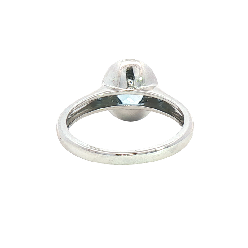 Bold & Elegant 18K White Gold  Oval Cut 0.74 Carats Aquamarine & 0.13 Carats Diamond Halo Ring