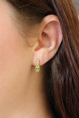 Vibrant Color Stone 14K Gold Yellow 1.00 Carat Peridot & 0.10 Carats Diamonds Dangle Earrings