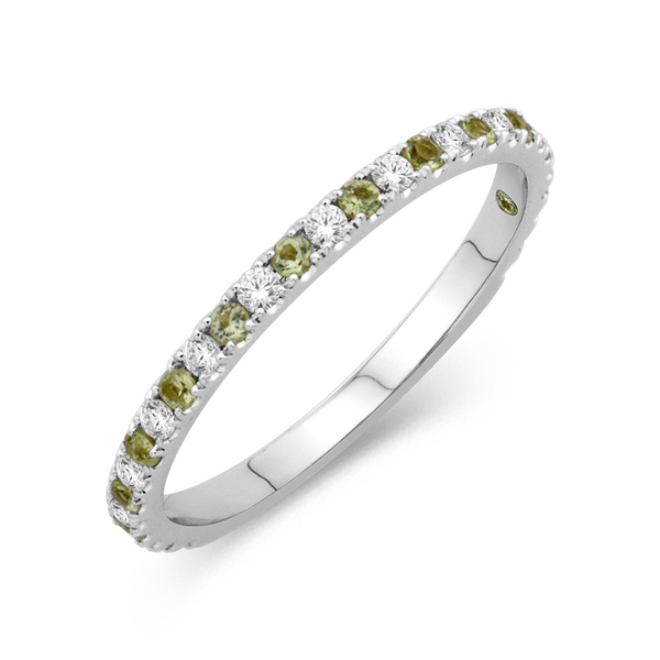 White 14 Karat Gold 0.16 Carats Peridot & 0.13 Carats Diamond Stackable Band