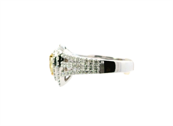 18K White Gold Halo Diamond Engagement Ring, 0.92ct Fancy Yellow Pear-Cut Diamond & 0.77ct Round Diamonds, F/G Color, VS2 Clarity