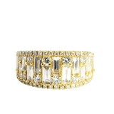 Elegant & Trendy 18K Yellow Gold Round & Baguette 1.98 Carats Diamond Ring