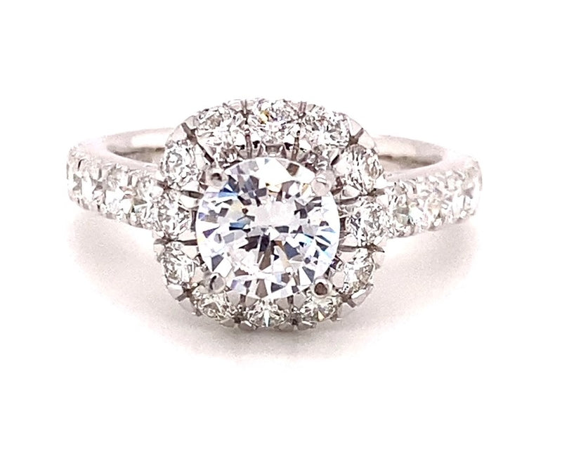 White 14 Karat Gold 2.23 Carats Diamond Halo Semi-Mount Engagement Ring
