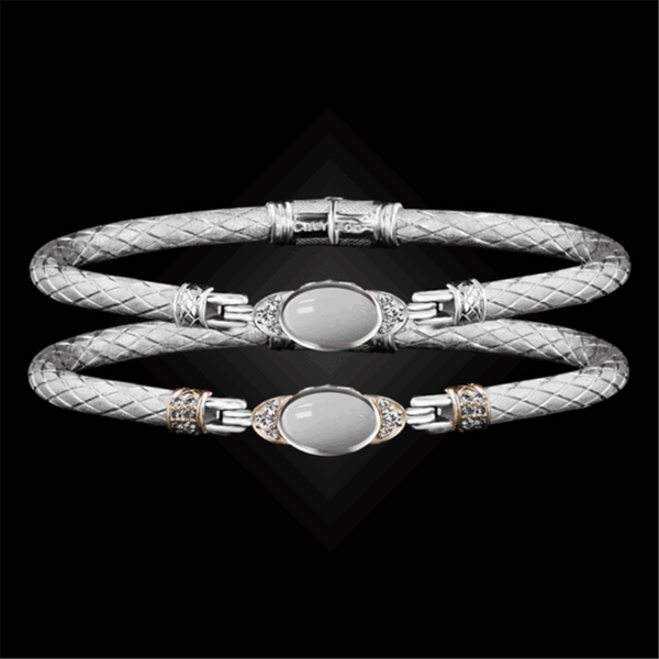 Sterling Silver & 14K Yellow Natural Mother of Pearl & Gold 0.10 Carats Lab-Grown Diamond Bangle Bracelet - 6.5 Inch
