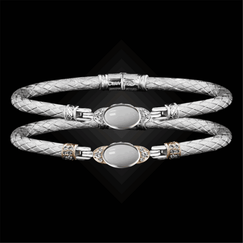 Sterling Silver & 14K Yellow Natural Mother of Pearl & Gold 0.10 Carats Lab-Grown Diamond Bangle Bracelet - 6.5 Inch