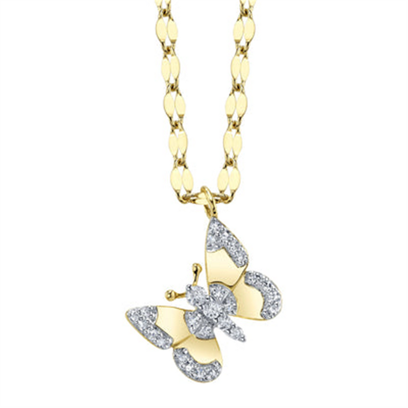 Elegant Diamond Necklaces 14K Yellow Gold 0.09 Carats Diamond Butterfly Necklace - 18 Inch