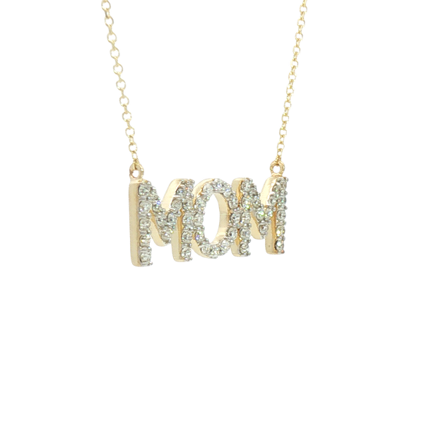 Elegant Diamond Necklaces 14K Yellow Gold  0.473 Carats Diamond "MOM" Necklace - 18 Inch