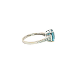 Bold & Elegant 14K White Gold Cushion Cut 3.75 Carats Blue Zircon & 0.29 Carats Diamond Ring