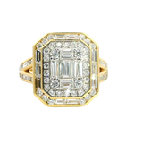Elegant & Trendy 18K Yellow Gold 1.51 Carats Baguette & Round Diamond Dinner Ring