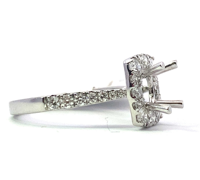 White 18 Karat Gold 0.84 Carats Diamond Halo Semi-Mount Engagement Ring
