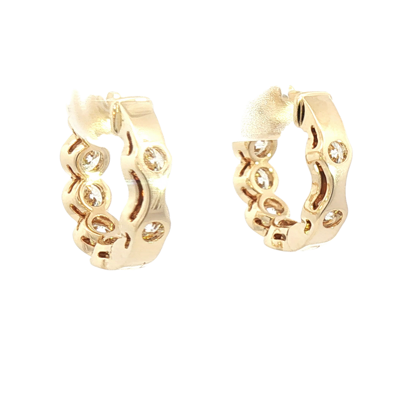 Classic & Contemporary 14K Yellow Gold 1.92 Carats Lab-Grown Bezel Set Diamond Huggie Earrings