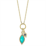 Yellow 14 Karat Gold 0.81 CaratsTurquoise & Sapphire & 0.015 Carats Diamond Drop Necklace