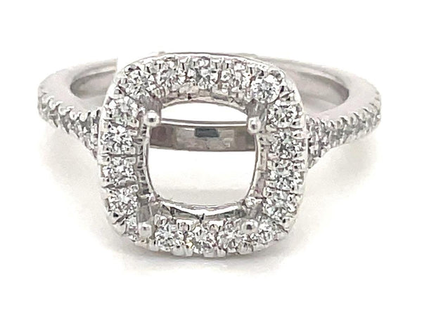 White Platinum 0.61 Carats Diamond Halo Semi-Mount Engagement Ring