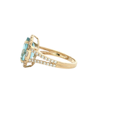 Bold & Elegant 14K Gold Yellow Halo Color Stone Fashion Ring - Oval Aquamarine 3.51 Carats & Round & Baguette Diamond 0.53 Carats