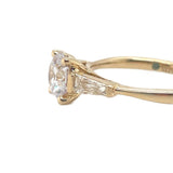 Elegant Diamond Mountings 14K Gold Yellow 2.0 Carats Round & Baguette Three Stone Engagement Ring - 0.24 Carats Accent
