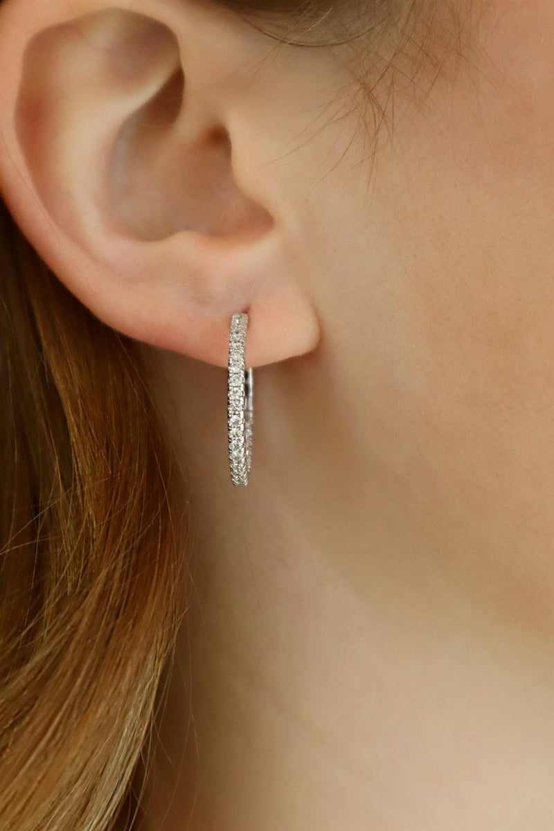 Classic & Contemporary 14K White Gold 3/4 Carats Diamond Medium Inside Out Hoop Earrings
