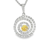 Elegant Diamond Necklaces & Pendants 18K White Gold 0.28 Carats Yellow Diamond & 0.46 Carats Diamond Swirl Halo Pendant