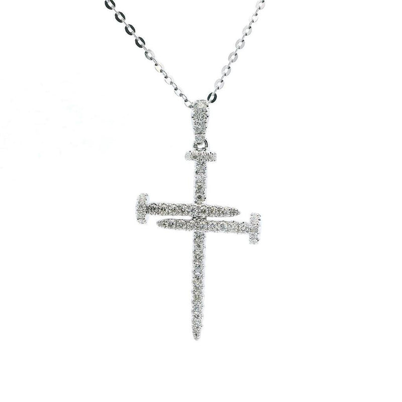 Elegant Diamond Necklaces & Pendants 18K Gold White 0.39 Carats Diamond Nail Cross Pendant