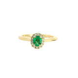 Bold & Elegant 18K Yellow Gold Oval Cut 0.31 Carats Emerald & 0.10 Carats Diamond Halo Ring