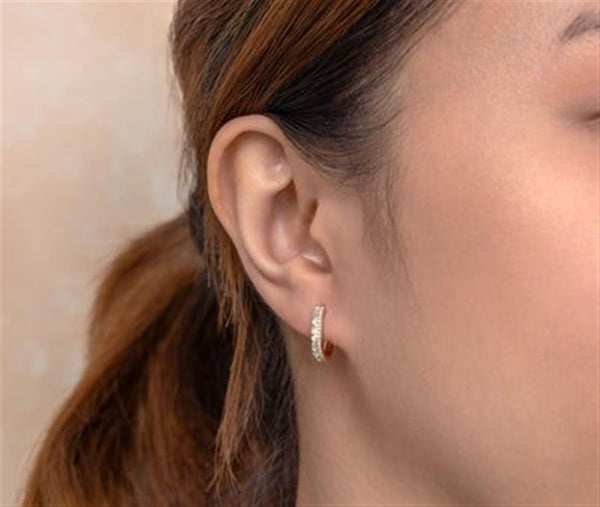 Classic & Contemporary 14K Yellow Gold 0.31 Carats Baguette & Round Cut Diamond Huggie Earrings