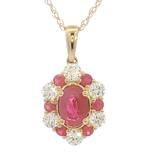 Vibrant Colored Stone Necklaces 14K Yellow Gold 1.10 Carats Ruby & 0.40 Carats Diamond Halo Necklace - 18 Inch
