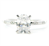 MPJ Exclusive Elegant Diamond Mountings 14K Gold White Diamond Accented Oval 1.50 Carats, 8x6 MM Hidden Halo Engagement Ring - 0.15 Carats Accent Diamonds