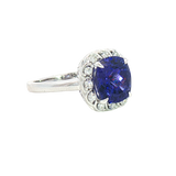 Bold & Elegant 18K White Gold Cushion Cut 3.26 CaratsTanzanite & 0.22 Carats Diamond Halo Ring