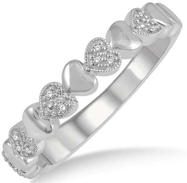 Sterling Silver Fashion Stackable 0.05 Carats Diamond Heart Band, Size 7