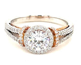 Two-Toned 14 Karat Gold 1.2 Carats Diamond Halo Semi-Mount Engagement Ring