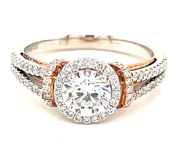 Two-Toned 14 Karat Gold 1.2 Carats Diamond Halo Semi-Mount Engagement Ring