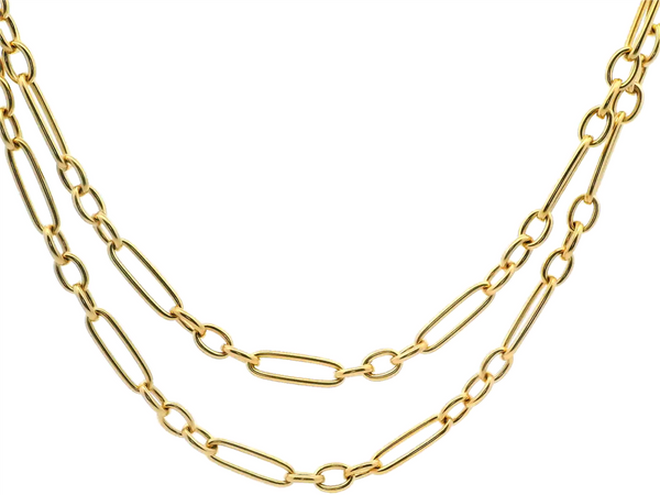 Elegant & Durable Designs 18K Gold Yellow Oval Figaro Fashion Chain, 31 Inch