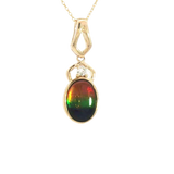 Vibrant 14K Yellow Gold Oval Cut 1.29 Carats Ammolite & 0.03 Carats Diamond Drop Necklace, 18 inch