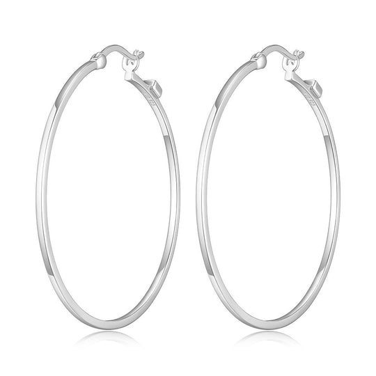 White Sterling Silver Large Hoop Earrings