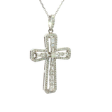 Elegant Diamond Necklaces & Pendants 18K White Gold 0.77 Carats Baguette & Round Diamond Medium Cross Pendant
