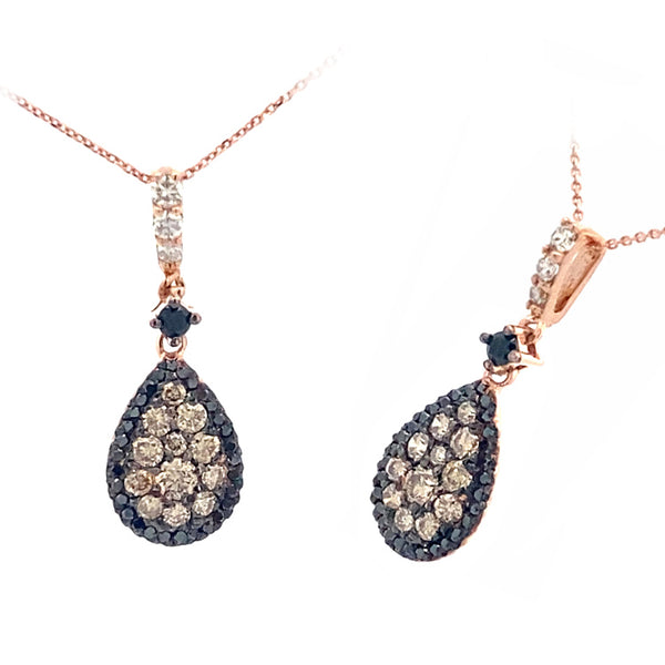 Rosé 14 Karat Gold Halo Diamond Drop Pendant Necklace