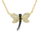 Vibrant Colored Stone Necklaces 18K Yellow Gold Baguette & Round Cut 0.45 Carats Black & White Diamond Dragonfly Necklace - 18 Inch