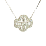 Elegant Diamond Necklaces 18K White Gold Baguette & Round Cut 0.60 Carats Diamond Quatrefoil Necklace - 18 Inch
