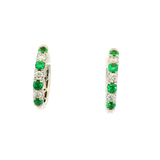 Vibrant Color Stone 18K White Gold 0.35 Carats Emerald & 0.26 Carats Diamond Hoop Earrings