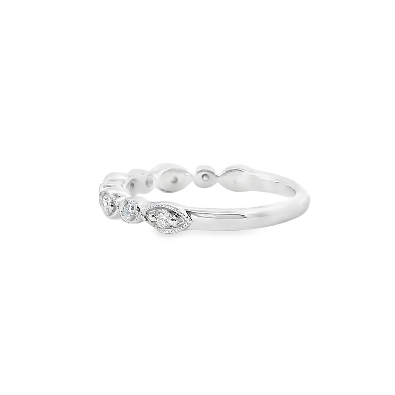 Elegant Diamond Bands 14K Gold White Stackable 1/4 Carats Diamond Anniversary Band With Milgrain Accents