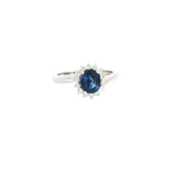 Bold & Elegant 14K White Gold Oval Cut 1.16 Carats Blue Sapphire & 0.23 Carats Diamond Halo Ring