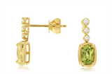 Vibrant Color Stone 14K Gold Yellow 1.00 Carat Peridot & 0.10 Carats Diamonds Dangle Earrings