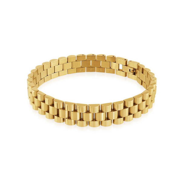 Ion Plated Yellow Gold Over Stainless Steel Rolex Style Watch Link Bracelet - 8.5 Inch